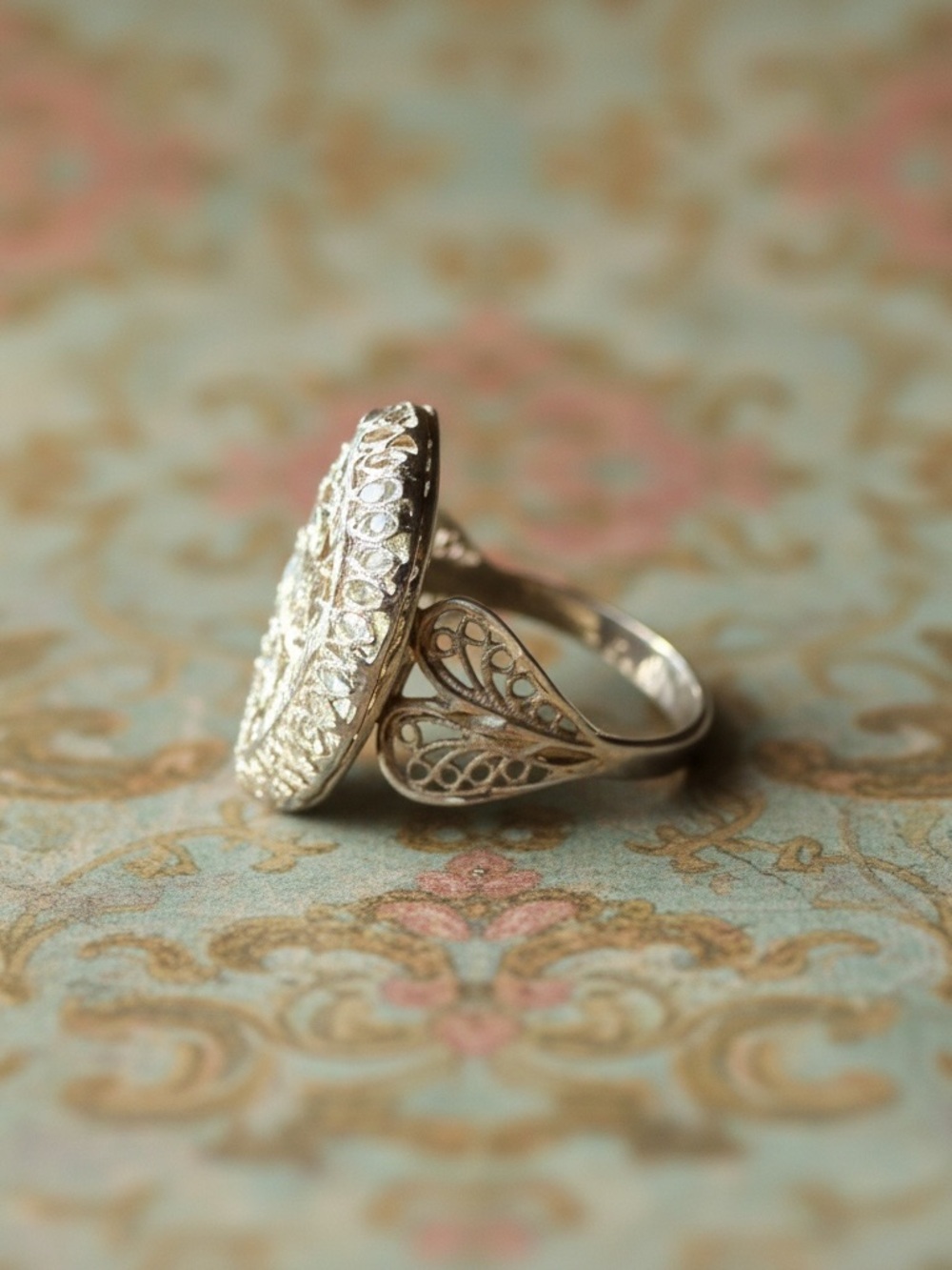 Vintage 925  Silver Filigree Marquise Ring - Women's Elegant Statement - Picture 4 of 6